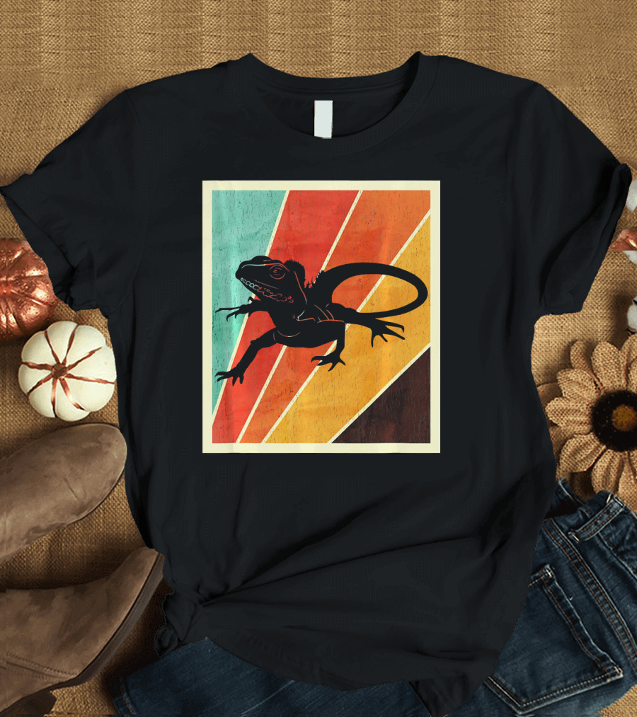 Kids Retro Iguana Silhouette Colorful Stripes T-Shirt