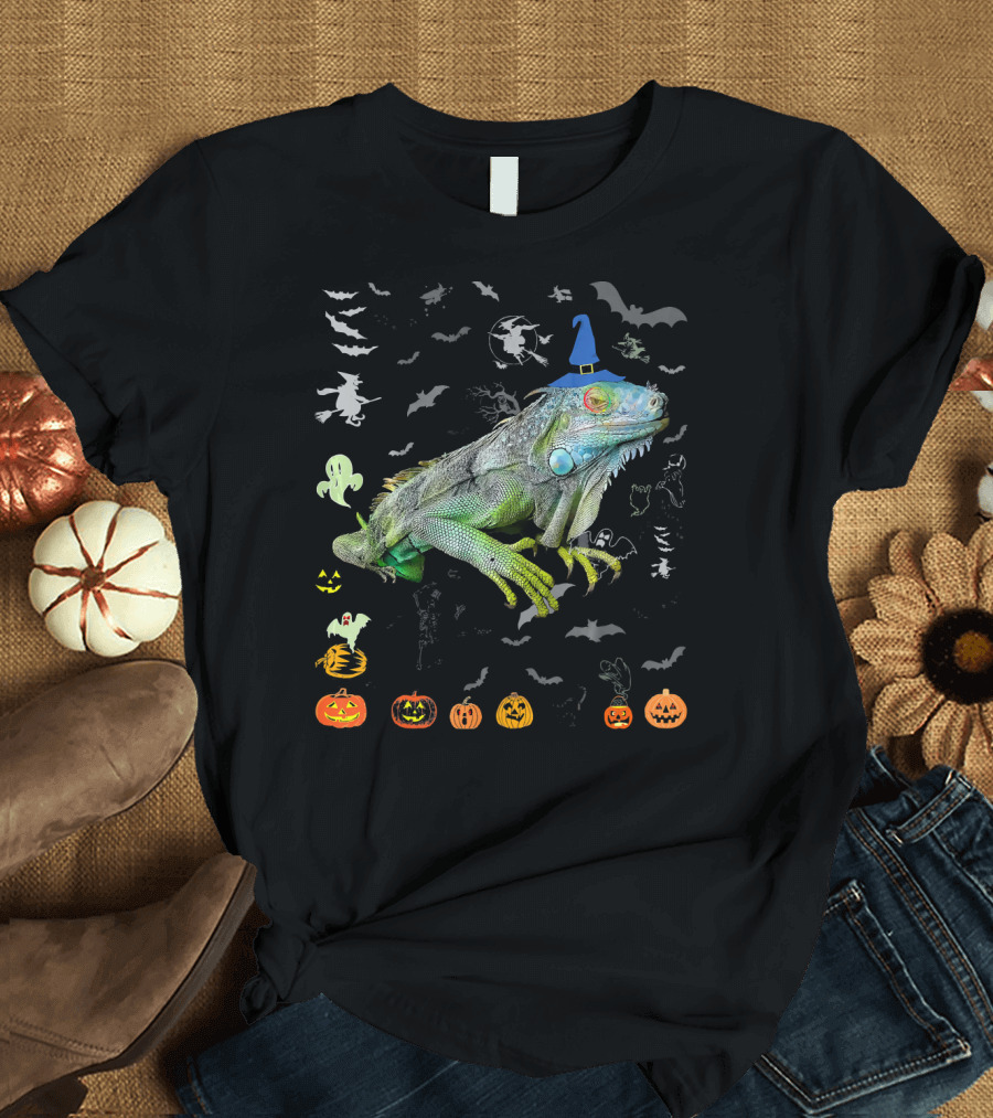 Iguana Lover Halloween Witch Hat Pumpkin Ghost Bat T-Shirt