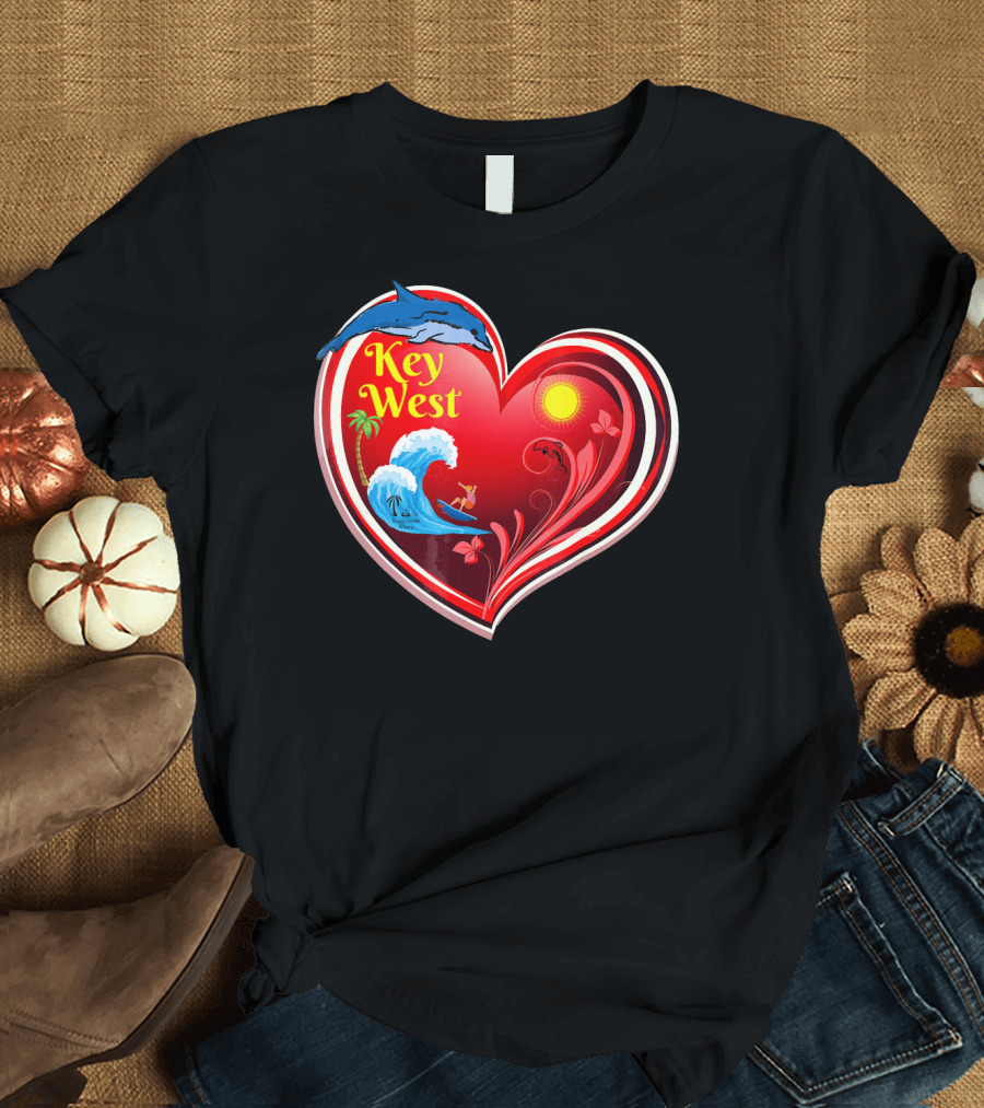 Key West Heart Love Sun Sea Dolphin Waves T-Shirt
