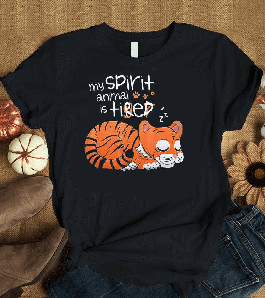 My Spirit Animal Is Tired Sleeping Tiger with Paw Prints T-Shirt