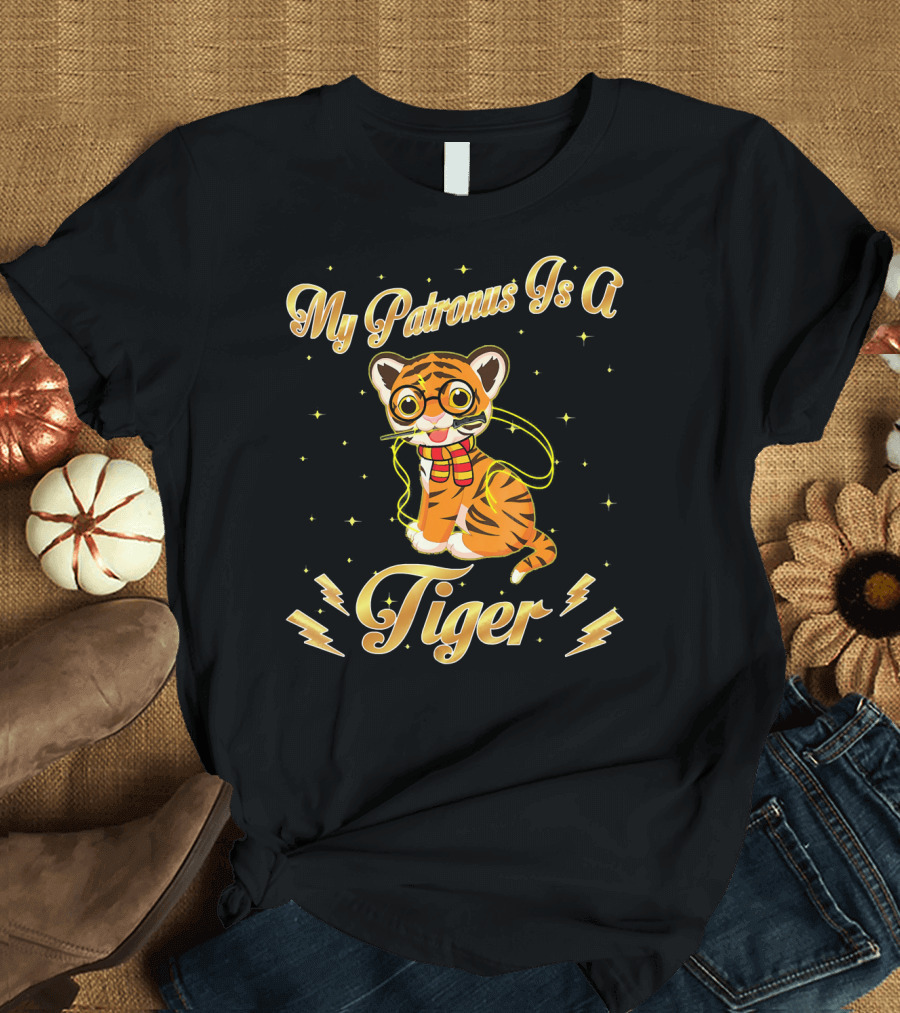 My Patronus Is A Tiger Harry Animals Pot Tiger with Glasses and Scarf T-Shirt