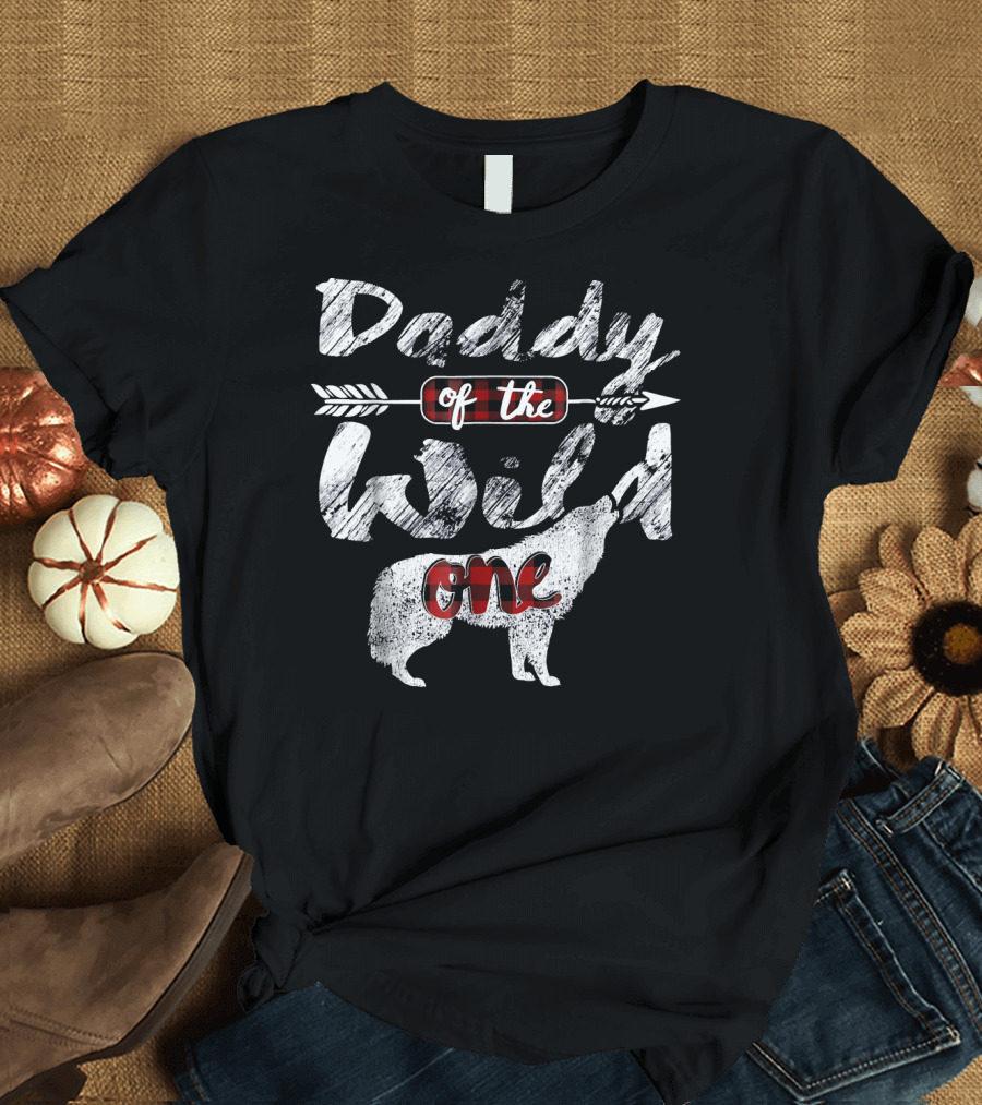Daddy of the Wild One Wolf Arrow Plaid T-Shirt