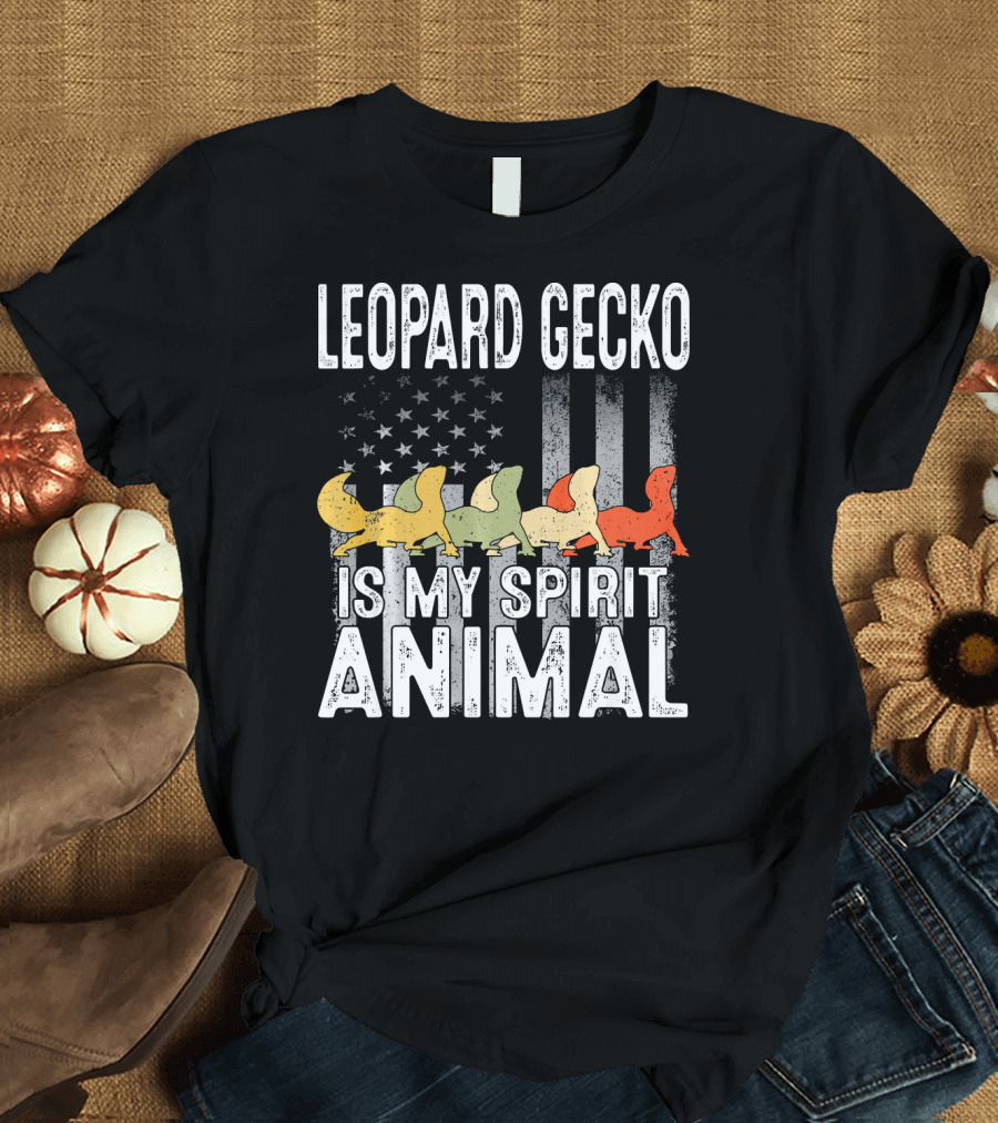 Leopard Gecko Is My Spirit Animal Patriotic American Flag T-Shirt