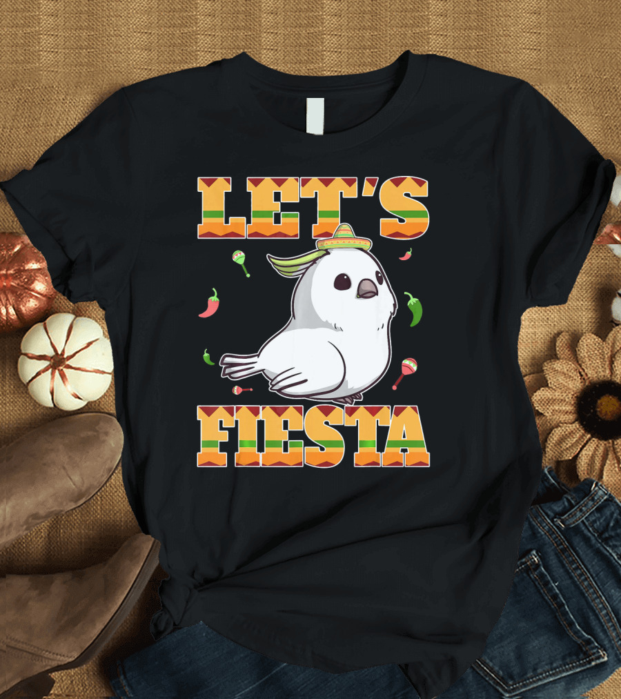 Let's Fiesta Cockatoo Bird Cinco De Mayo Sombrero Maracas Peppers T-Shirt