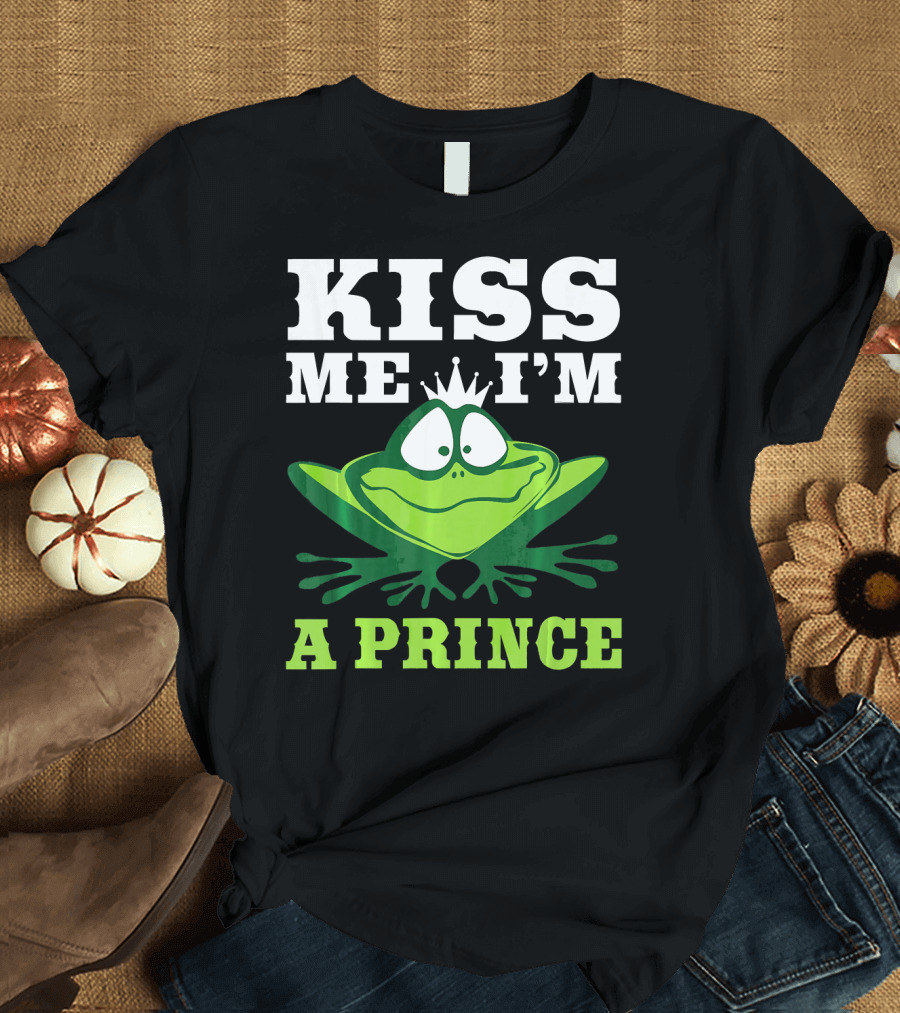 Kiss Me I'm A Prince Funny Frog Lover Crowned Froggy T-Shirt