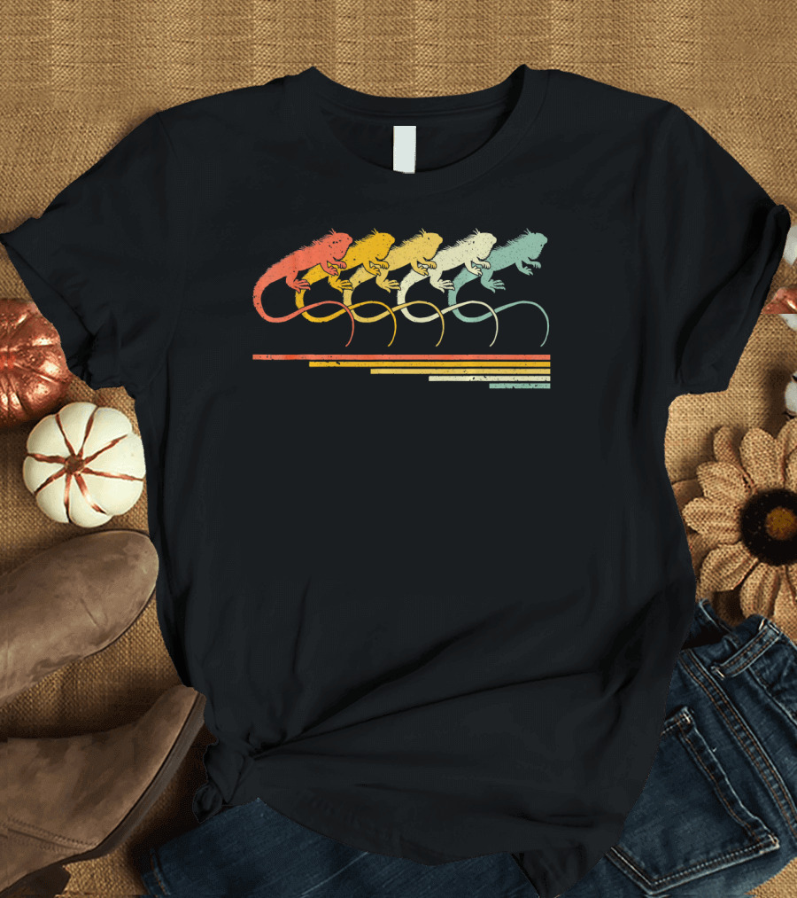 Iguana Retro Vintage 70s 80s Colorful Silhouette Anima T-Shirt
