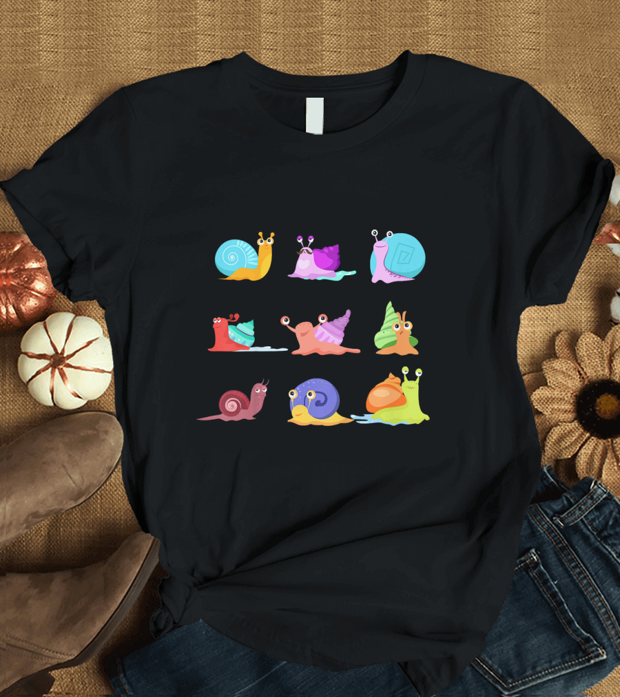 Kids Snails Girls Snail Cute Colorful Cartoon Snails Collection T-Shirt