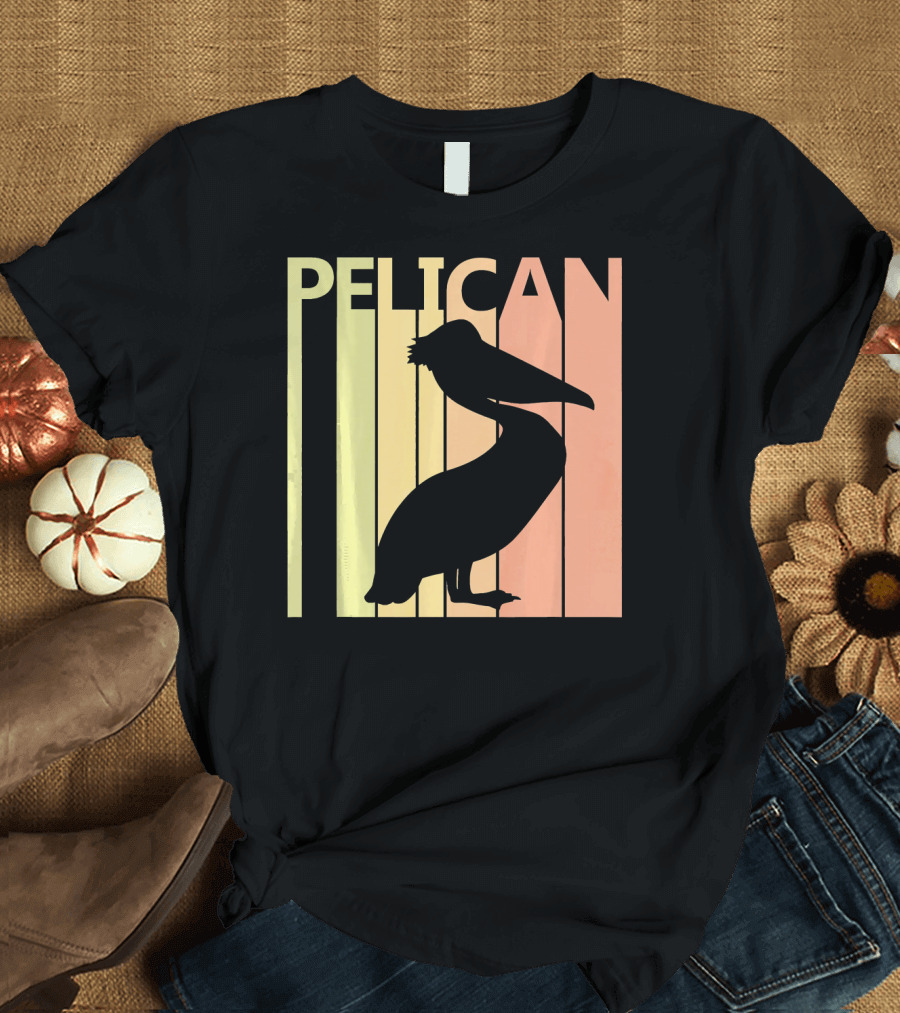 Pelican Retro Silhouette Vintage Stripes T-Shirt