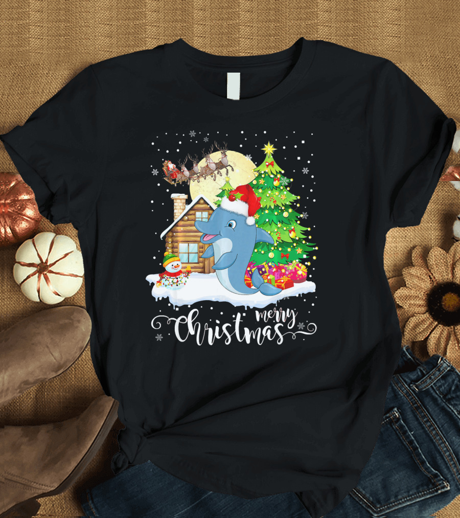 Merry Christmas Funny Cute Dolphin Lover T-Shirt