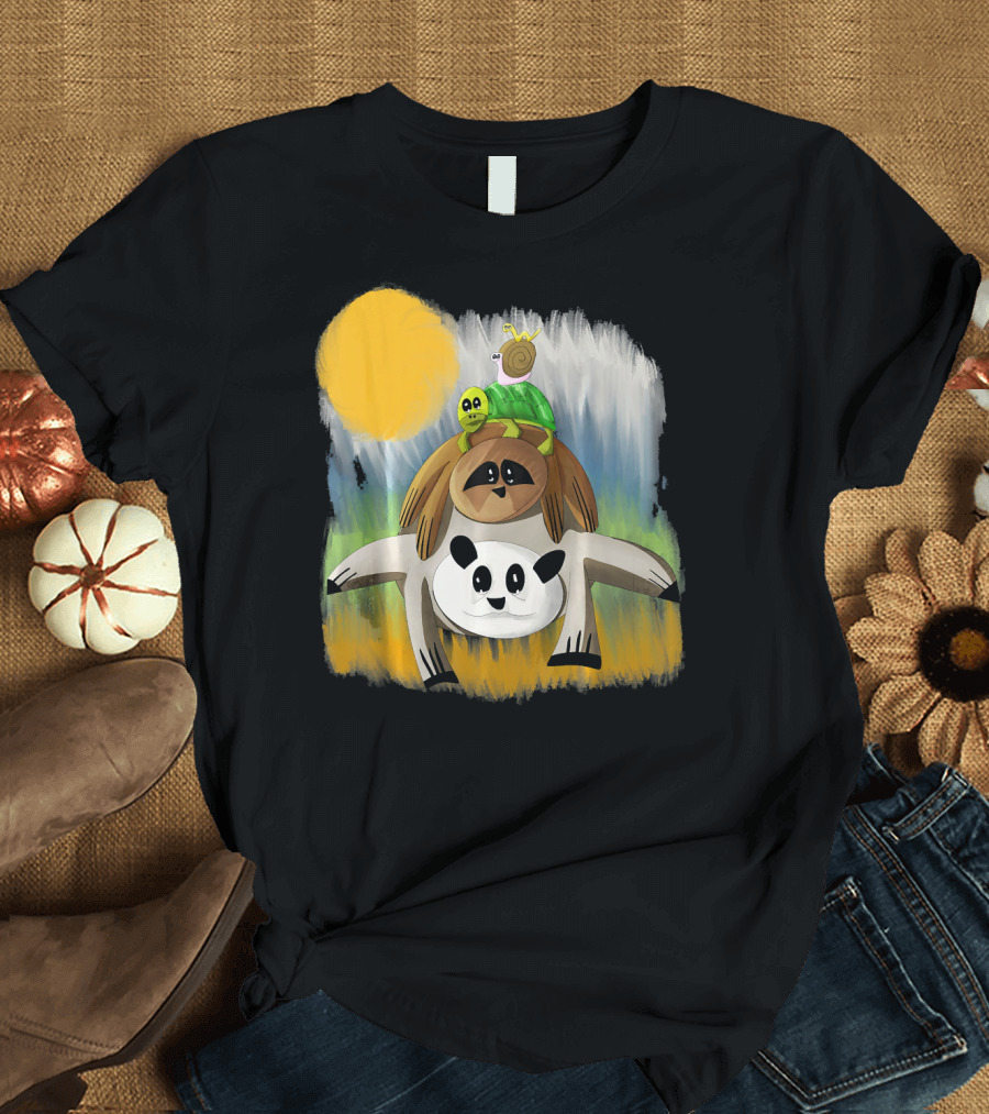 Funny Panda Sloth Turtle Snail Inch Worm Stack Under Sun T-Shirt
