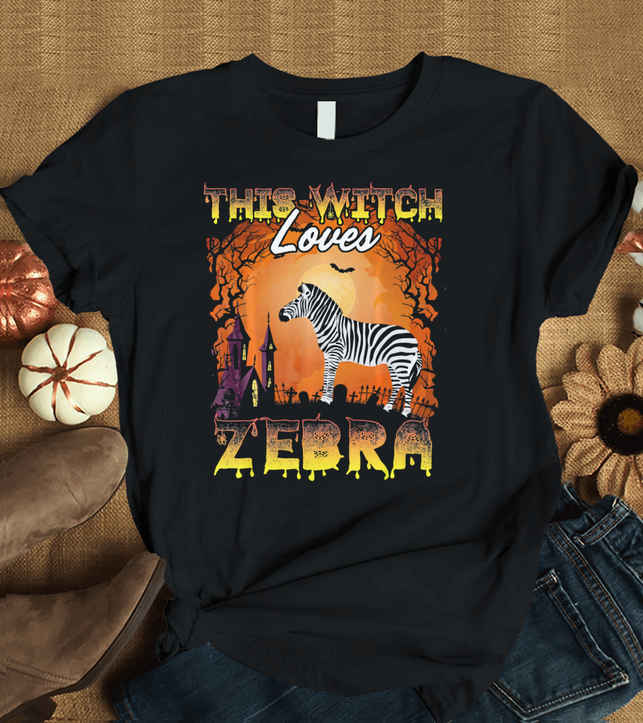This Witch Loves Zebra Halloween Moon Haunted House T-Shirt