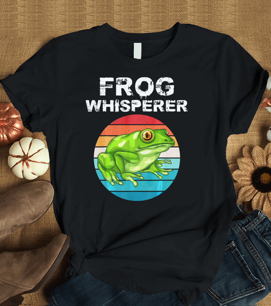 Frog Whisperer Funny Cute Reptil Retro Stripes T-Shirt