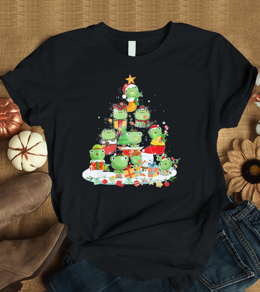 Frog Christmas Tree Funny Cute Holiday Frog Lovers T-Shirt