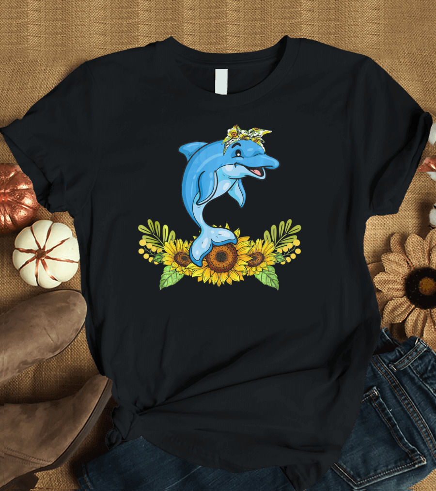 Dolphin with Sunflower Crown for Dolphin Lover T-Shirt