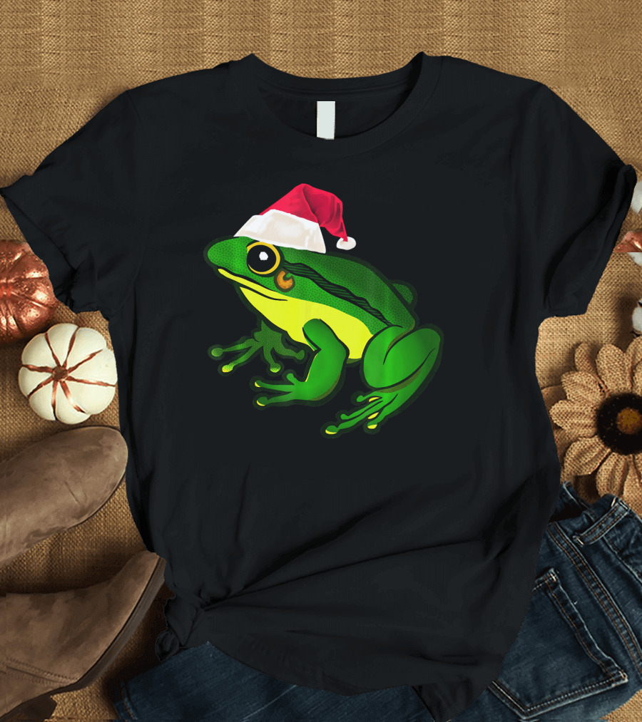 Frog in Santa Hat Christmas Frog Festive Holiday T-Shirt