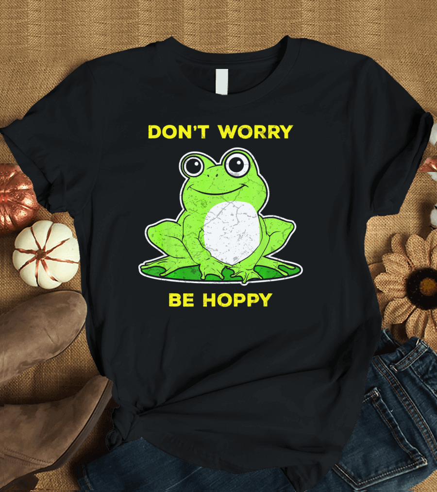 Don't Worry Be Hoppy Funny Frog Amphibian Vintage Fro T-Shirt