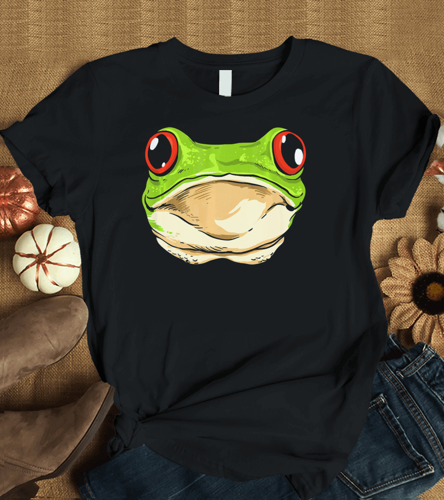 Frog Head Cute Frog Lover Women Me Green Red Eyes T-Shirt