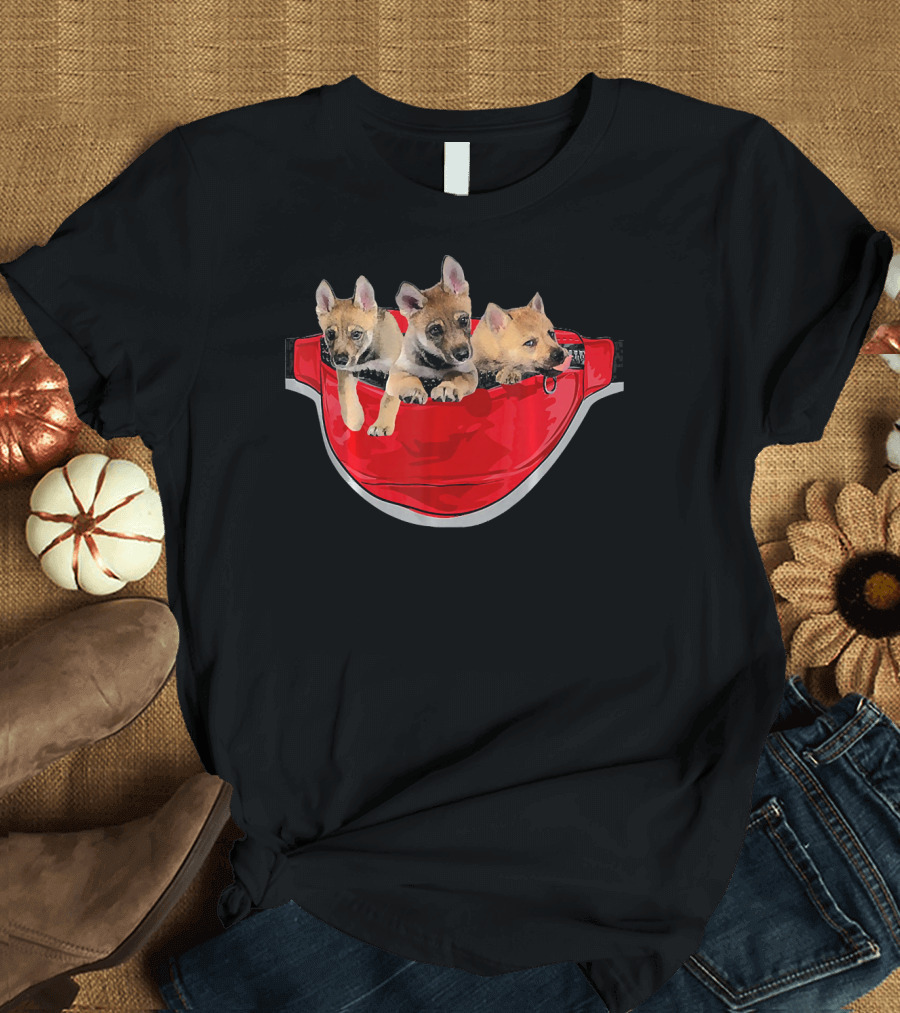 Funny Wolf Dog Pocket Pups in Red Waist Pack Lover T-Shirt