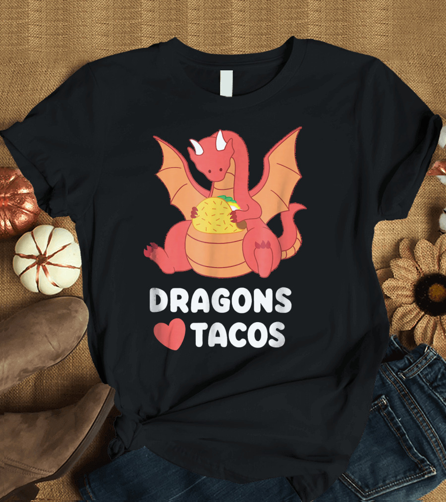 Dragons Love Tacos Adult Kids Drag Red Dragon Hugging Taco T-Shirt