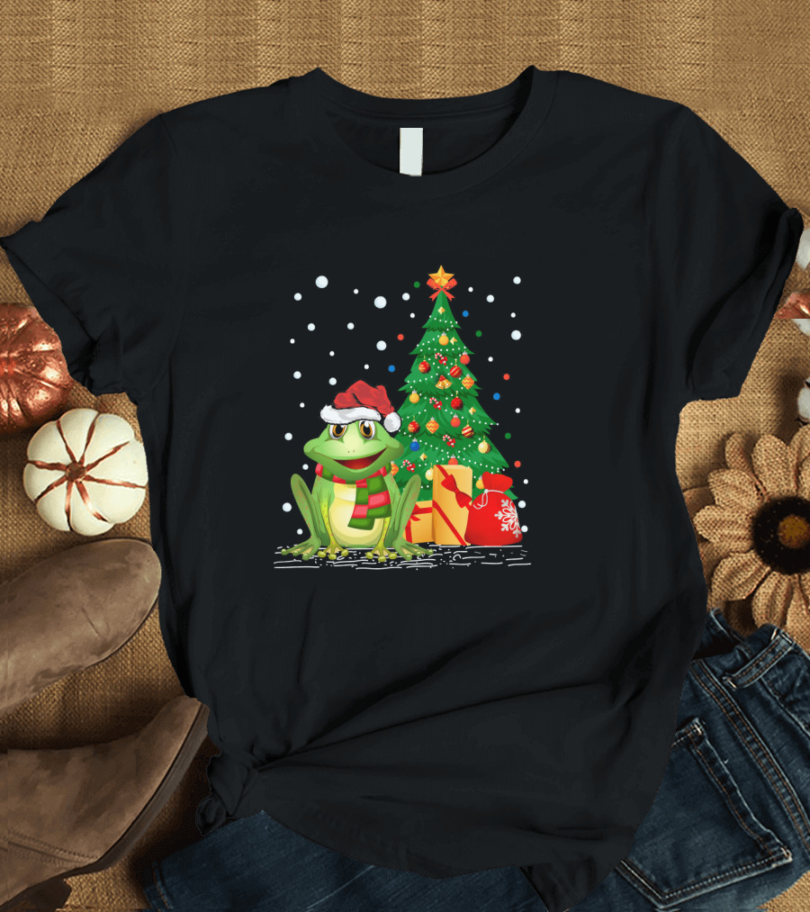 Funny Frog Lover Santa Hat Frog Christmas Tree Snow Gifts T-Shirt