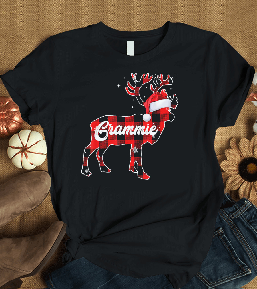 Grammie Plaid Reindeer Santa Hat T-Shirt