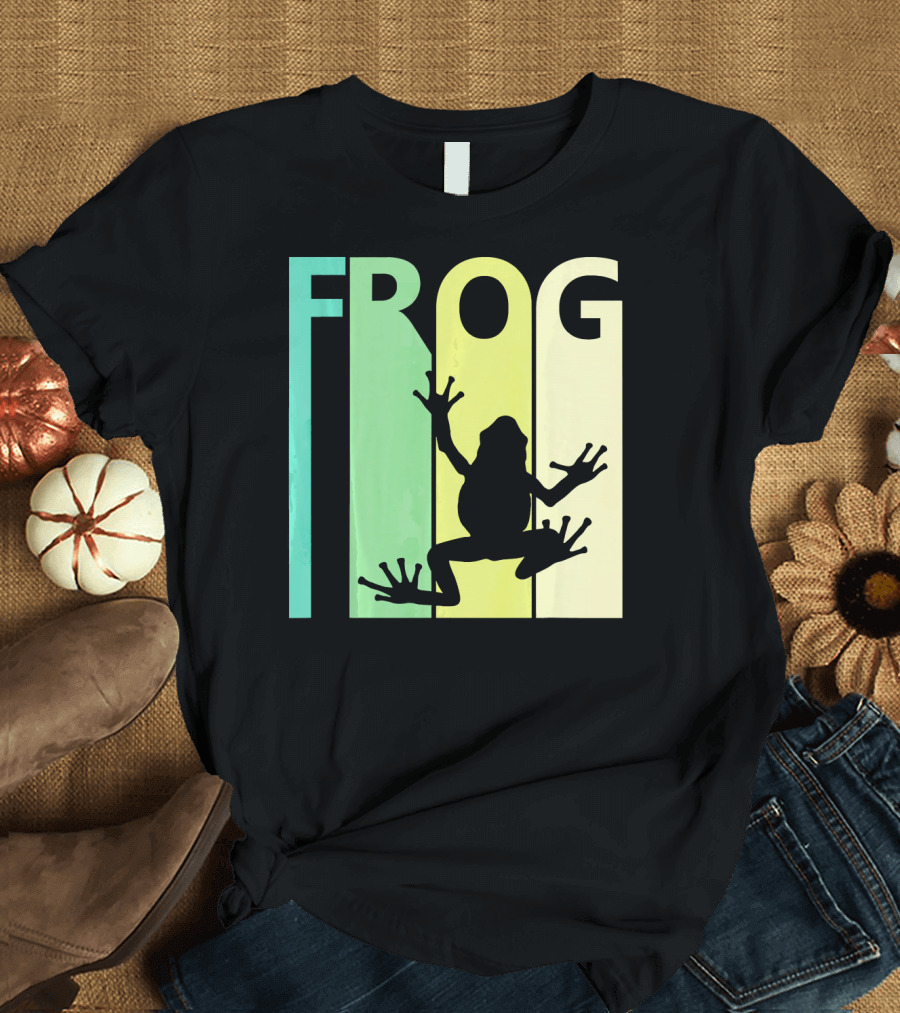 Frog Silhouette Retro Stripes Animal Lover T-Shirt
