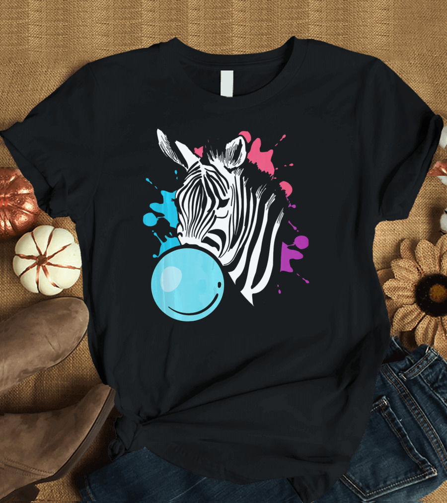 Funny Cool Bubble Gum Zebra Paint Splash T-Shirt