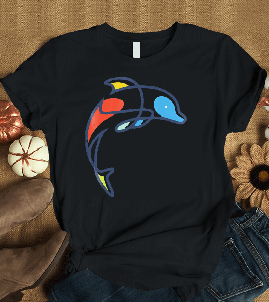 Colorful Funny Dolphin Design with Vibrant Abstract Elements T-Shirt