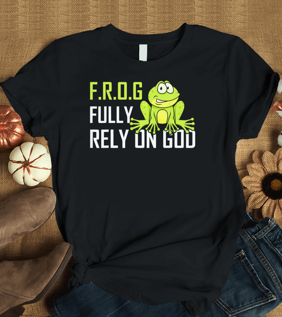 F.R.O.G Fully Rely On God Cartoon Frog Image T-Shirt