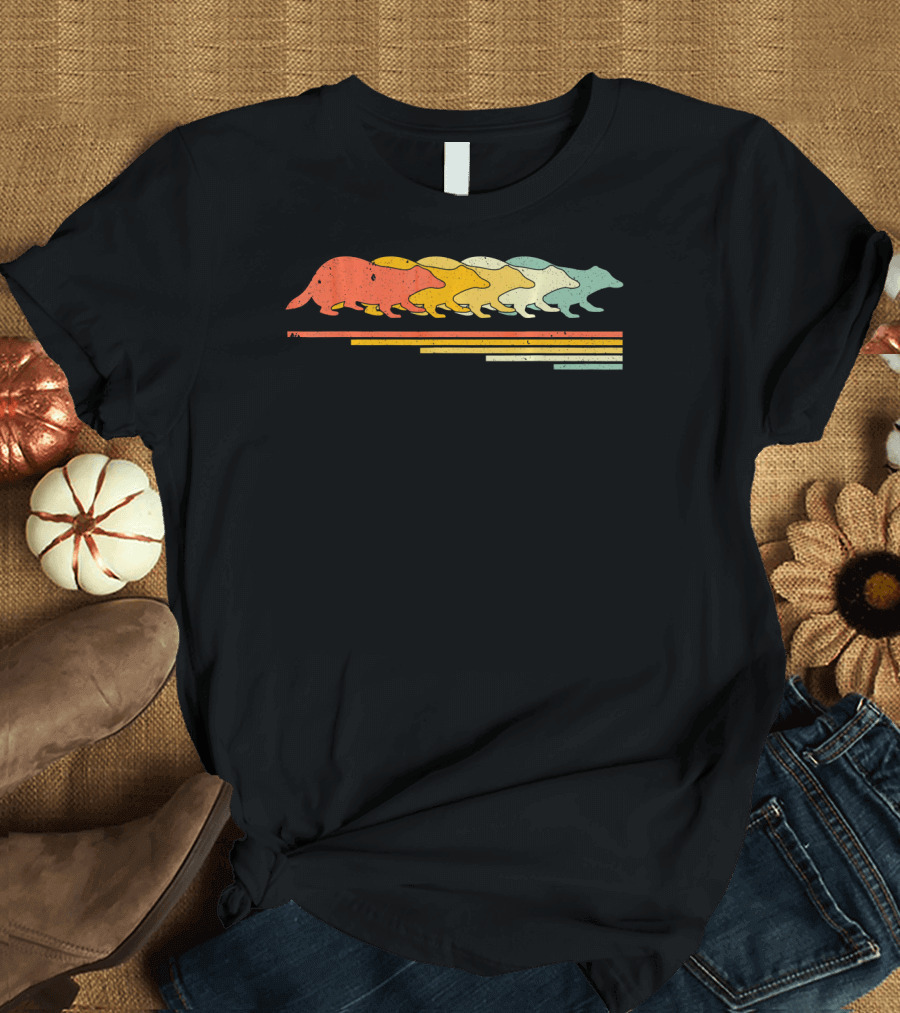 Honey Badger Retro Vintage 70s 80s Stripes Multicolor T-Shirt