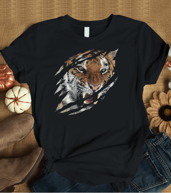 T-Shirt: Tiger Angry Face Ripped Fierce Claw Marks T-Shirt Tiger Angry Face Ripped Fierce Claw Marks T-Shirt