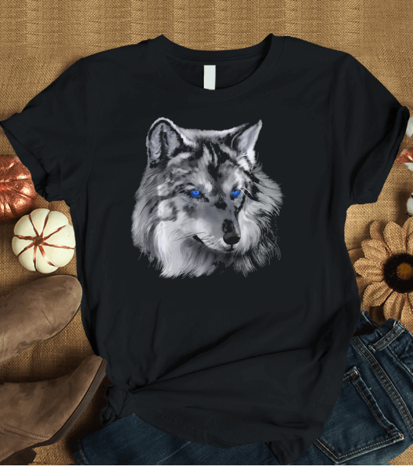 T-Shirt: Painted Wolf with Striking Blue Eyes T-Shirt Painted Wolf with Striking Blue Eyes T-Shirt