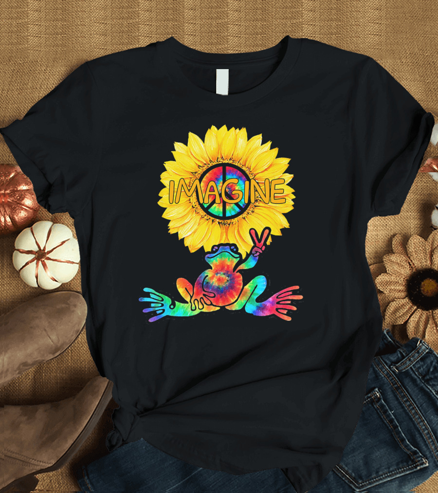 Imagine Sunflower Peace Sign Tie-Dye Frog T-Shirt