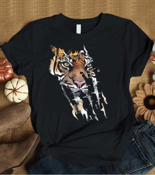 T-Shirt: Tiger Head Wild Cat Tigers Skin Scratch T-Shirt Tiger Head Wild Cat Tigers Skin Scratch T-Shirt