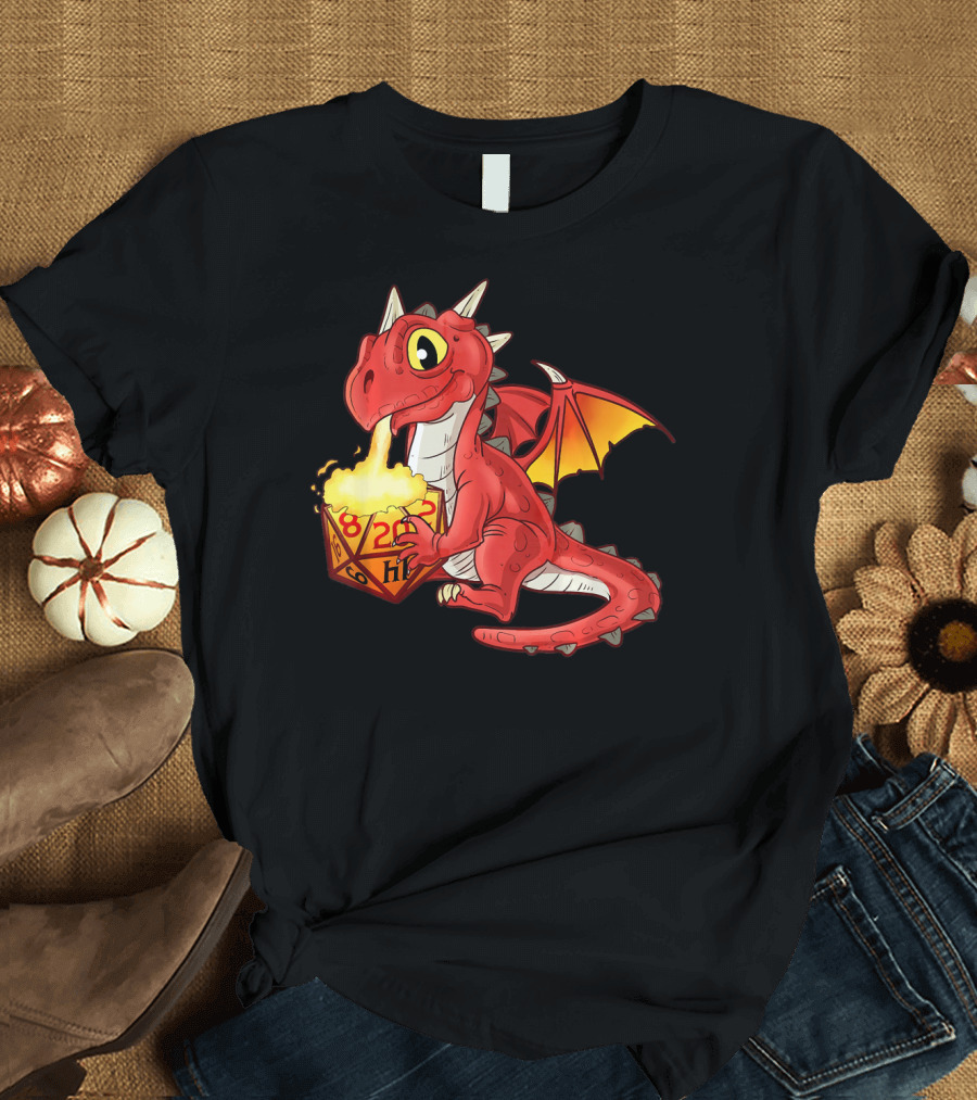 Dungeons Dice Dragon Fire Table Top Gaming T-Shirt