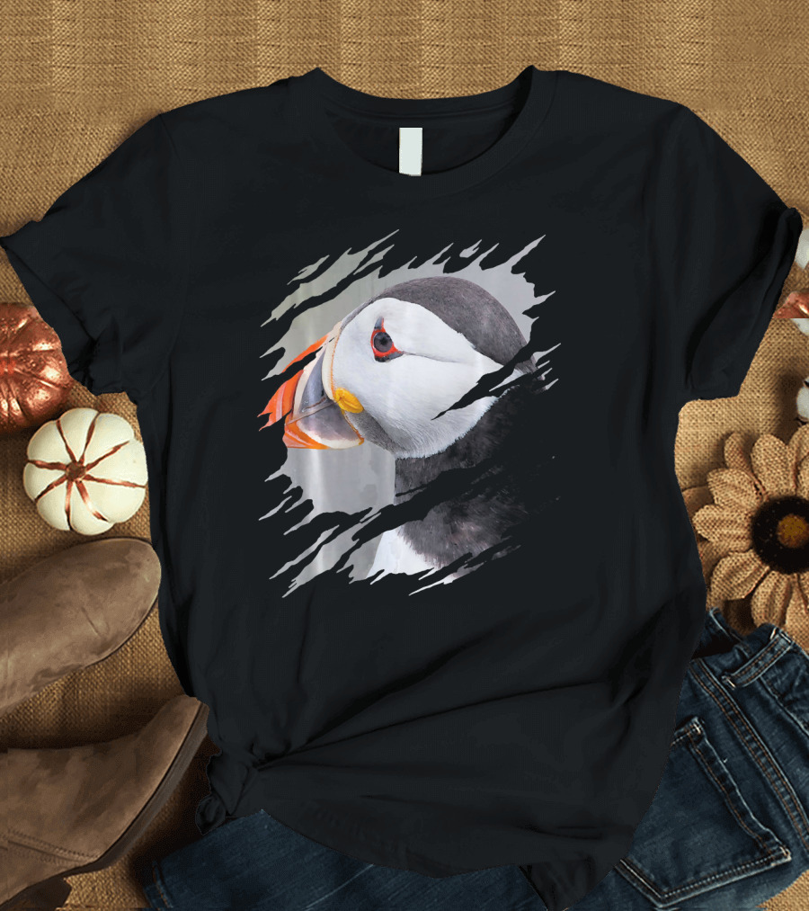 Puffin Bird Ripped Effect T-Shirt