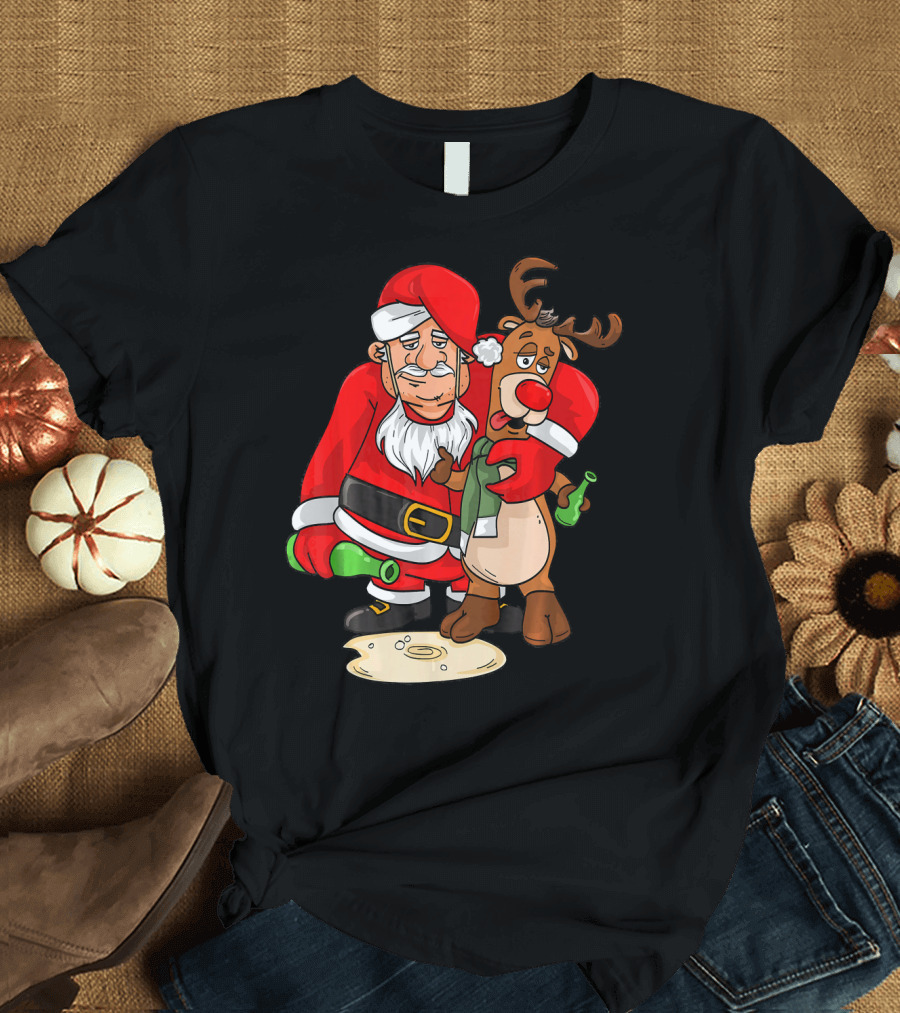 Drunk Santa Claus Christmas X Mas New Year Reindeer T-Shirt