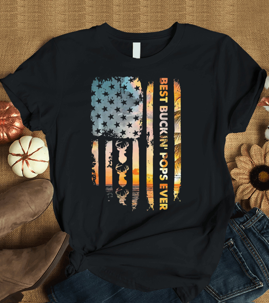 Best Buckin Pops Ever USA Flag Deer Hunt T-Shirt