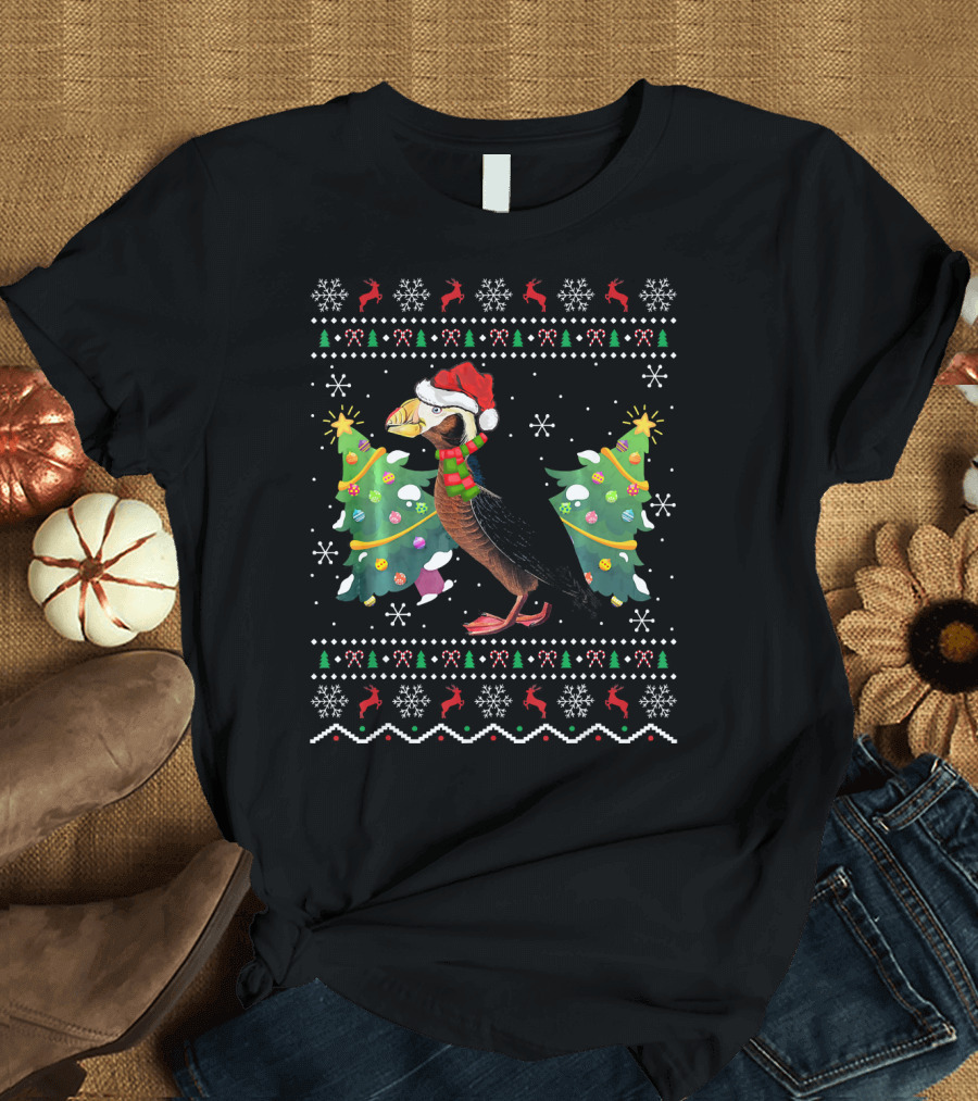 Puffin Xmas Holiday Santa Hat Ugly T-Shirt