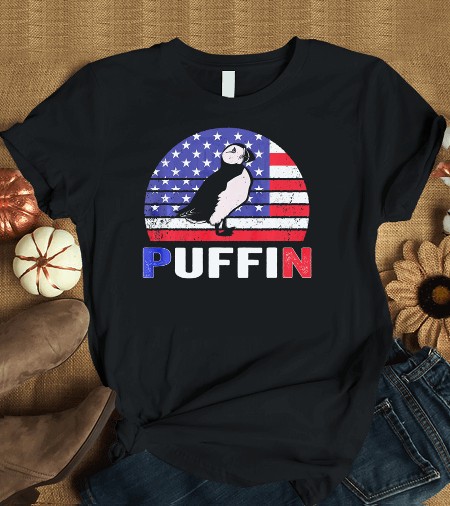 Puffin USA Flag Stars Stripes Independence Day 4th of July T-Shirt