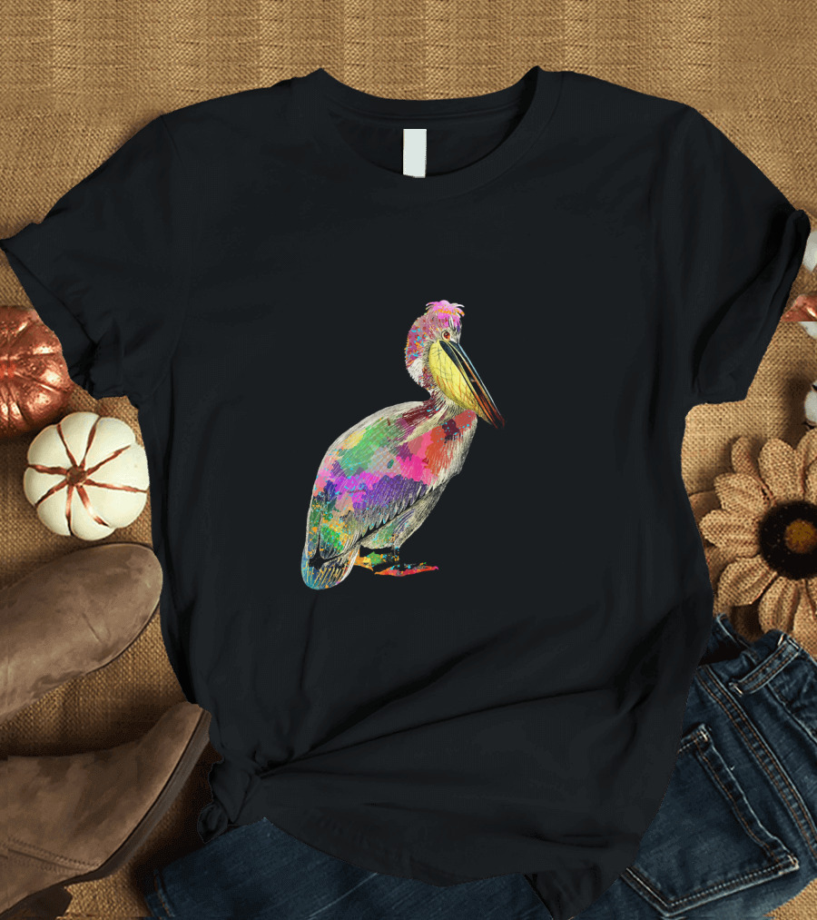 Colorful Pelican Print Splash Bird Visualization T-Shirt