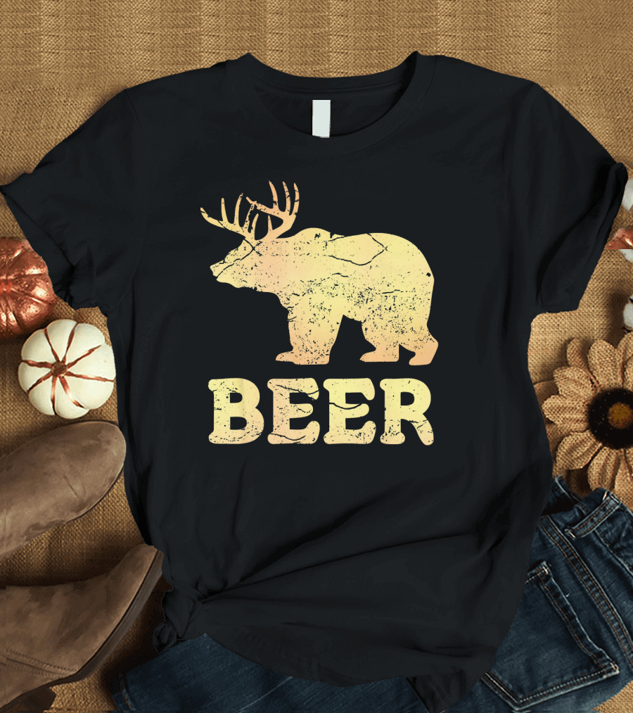 Vintage Bear Deer Antler Silhouette Beer T-Shirt