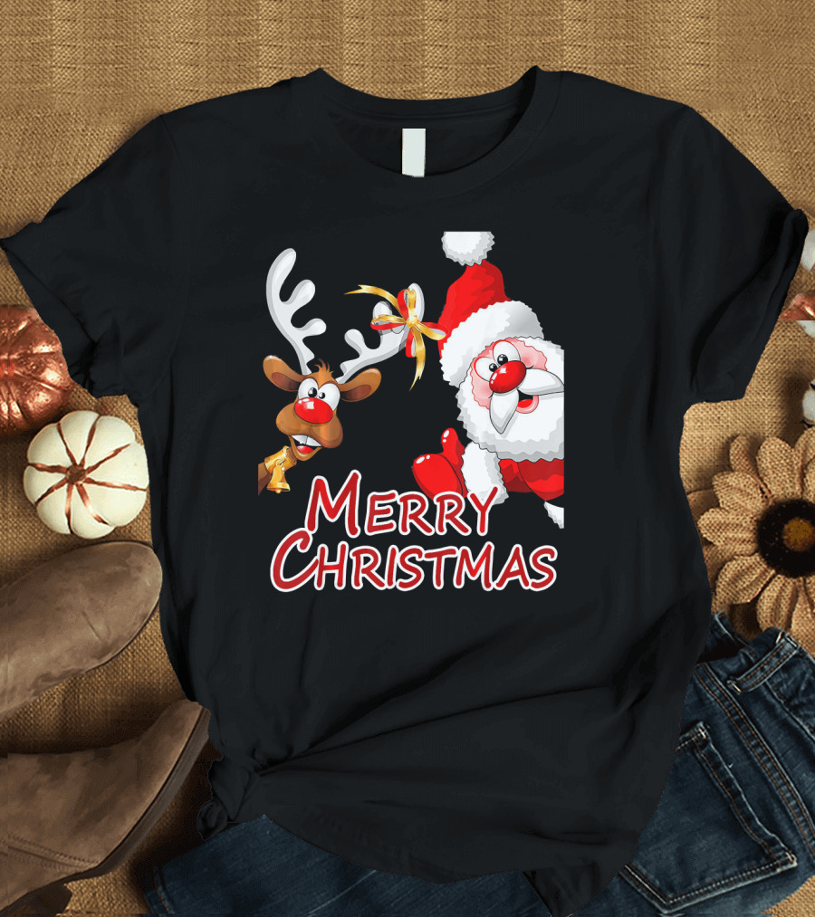 Merry Christmas Santa Claus and Reindeer T-Shirt