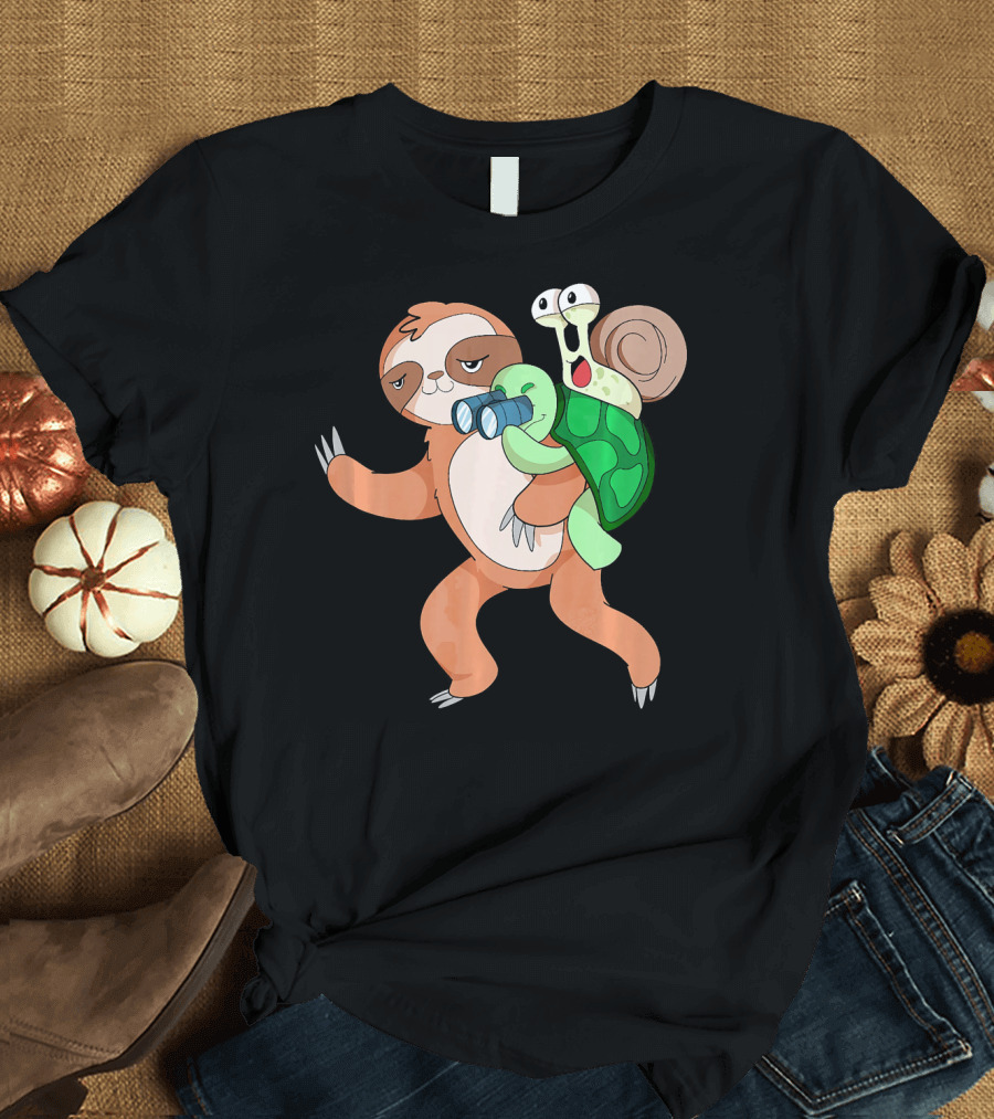 Lazy Sloth with Turtle and Snail Trio T-Shirt