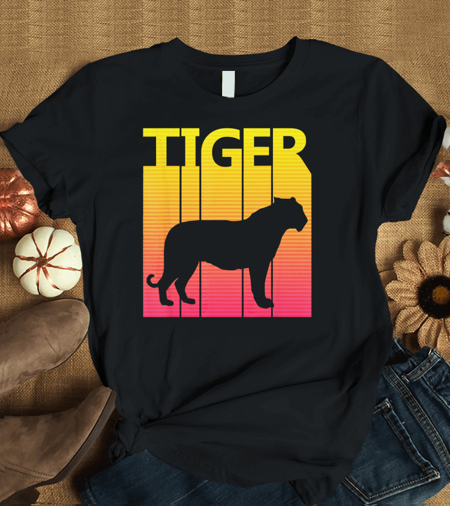 Tiger Silhouette Sunset Stripes T-Shirt