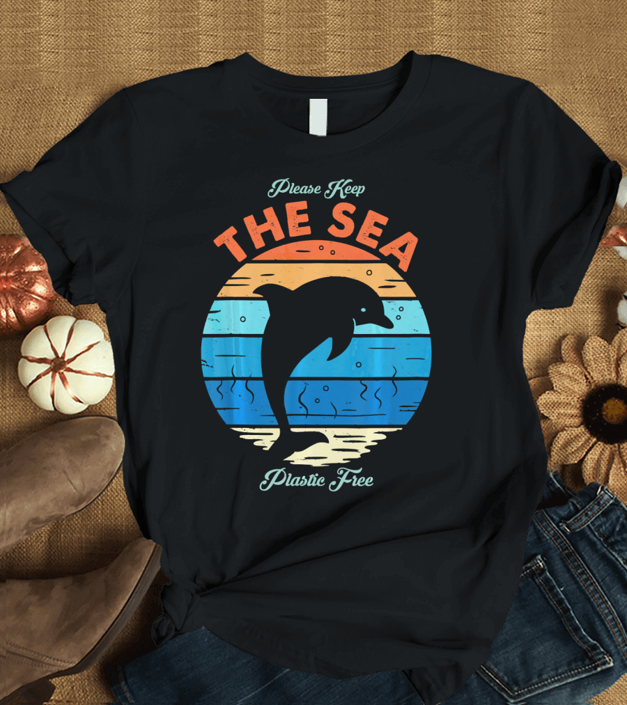 Please Keep the Sea Plastic Free Vintage Dolphin T-Shirt