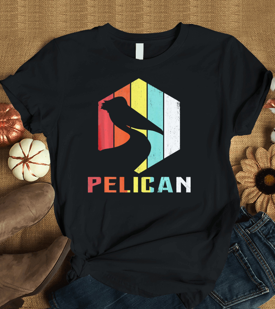 Retro Vintage Pelican Silhouette Color Stripes Animal Lover T-Shirt