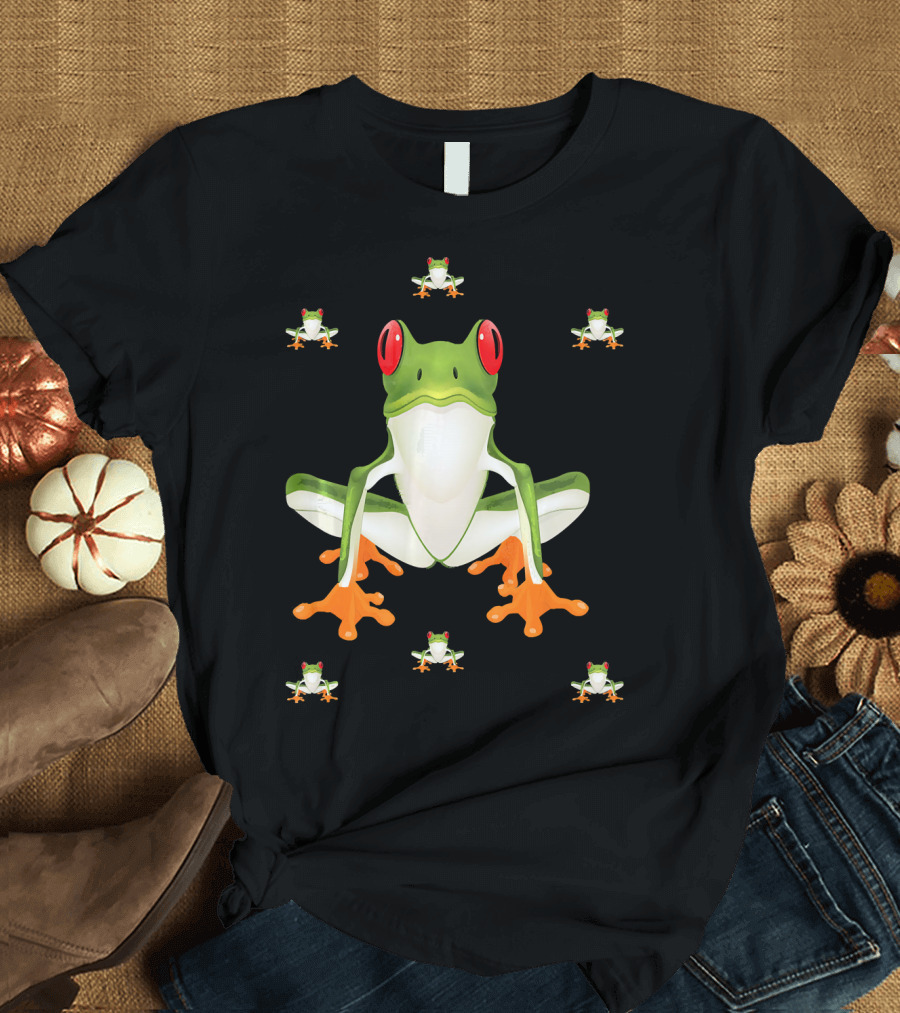 Red Eye Tree Frog Pattern with Multiple Frogs T-Shirt