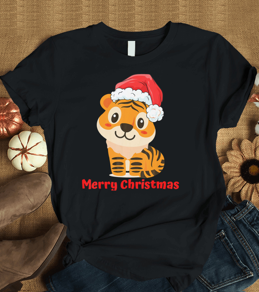 Tiger Santa Hat Merry Christmas T-Shirt