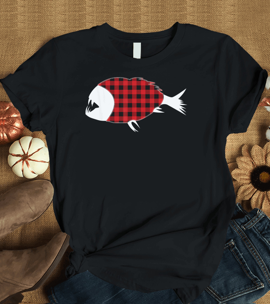 PIRANHA Red Plaid Christmas Themed Costumes T-Shirt